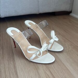 Christian Louboutin White Heels with Bow Embellishment